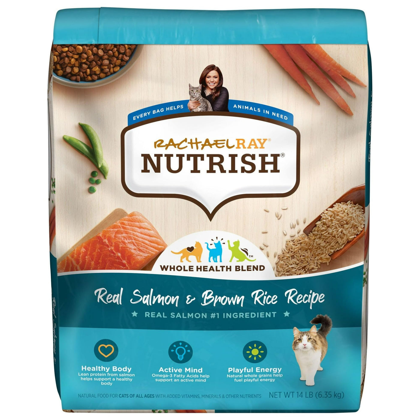 Trase A Real Salmon & Brown Rice Recipe Dry Cat Food - Natural Cat Food for Cats of All Ages with Added Vitamins, Minerals & Other Nutrients - 14 lb. Bag