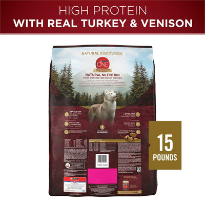 Dry Dog Food for Adults - High Protein Real Turkey & Vension - Support Strong Muscles, Healthy Heart - Natural Dog Food with Added Vitamins, Minerals and Nutrients - 15 lb Bag