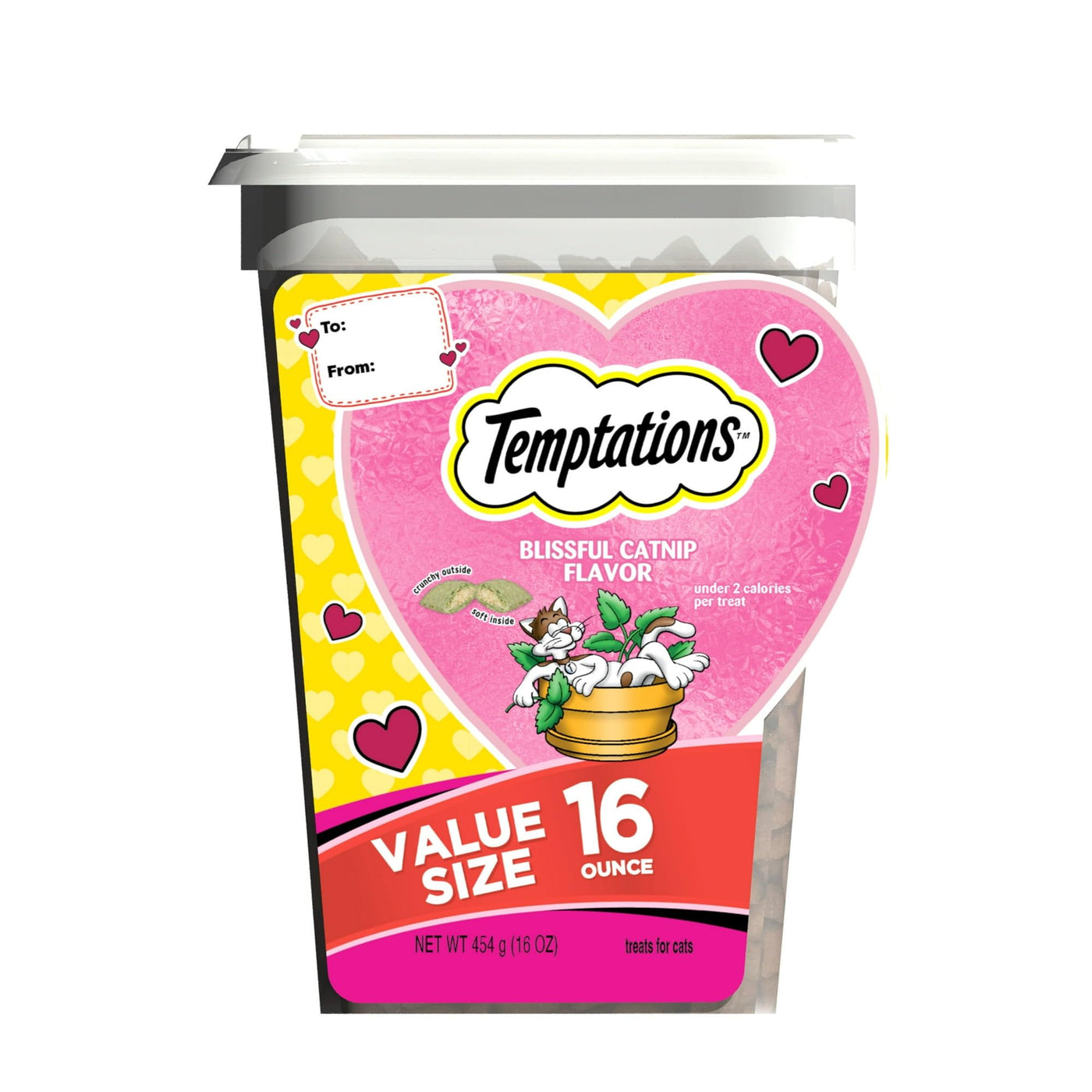 Classic Blissful Catnip Flavor Limited Edition Valentine’s Day Crunchy and Soft Cat Treats - Complete and Balanced Nutrition for Adult Cat - 16 oz Tub