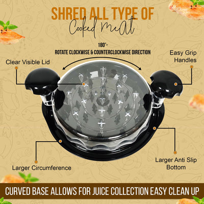 Trase A Chicken Shredder Tool Twist with Tongs & Cleaning Brush|Meat Shredder with Transparent Lid with Anti Slip Base
