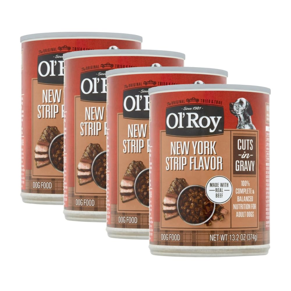 (4 Pack) New York Strip Flavor Cuts in Gravy Wet Dog Food - 13.2 Oz Can - 100% Complete and Balanced Nutrition for Adult Dogs