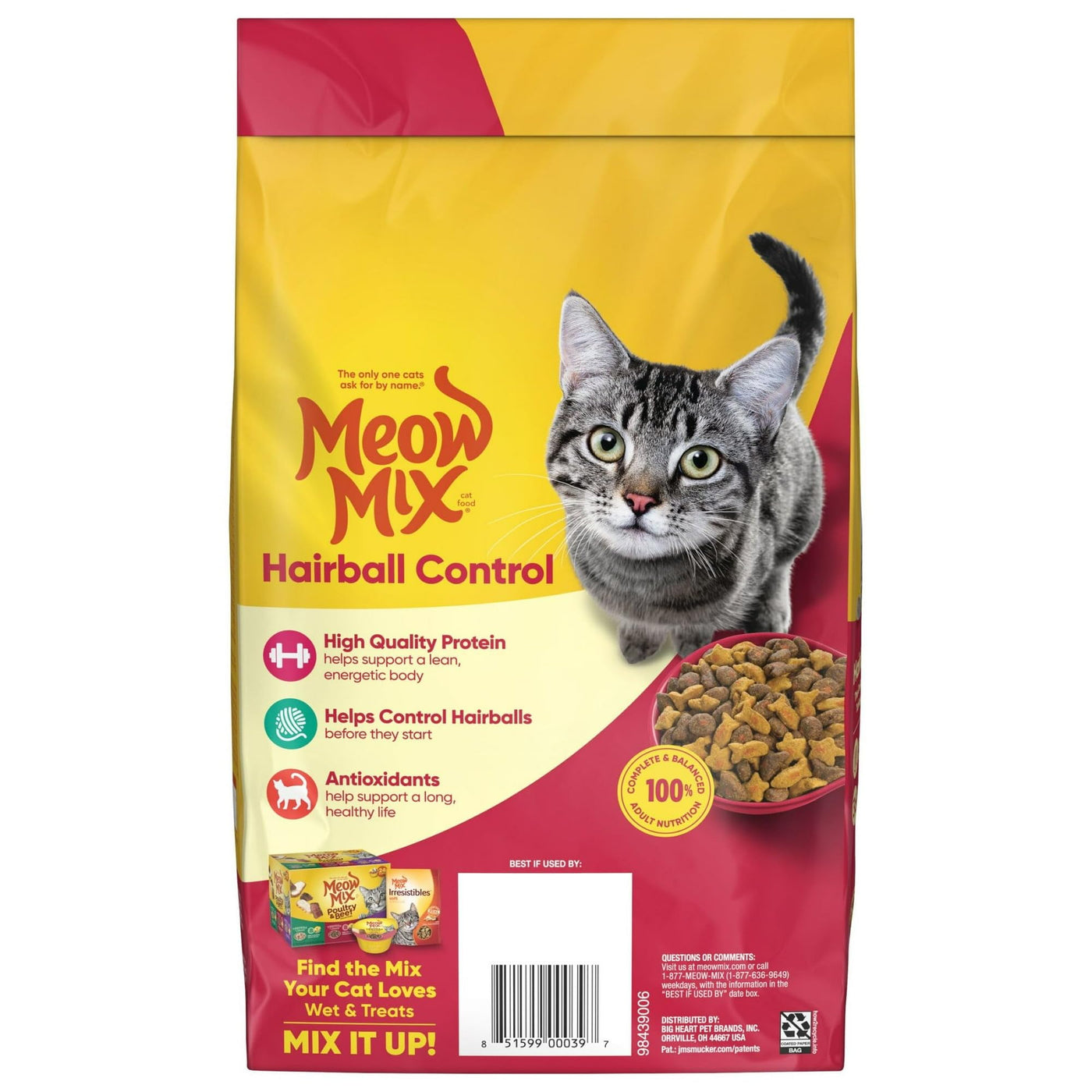 Hairball Control Dry Cat Food - Made with The Delicious Flavors of Chicken, Turkey, Salmon and Ocean Fish - Complete and Balanced Nutrition for Adult Cats - 3.15 Pound Bag