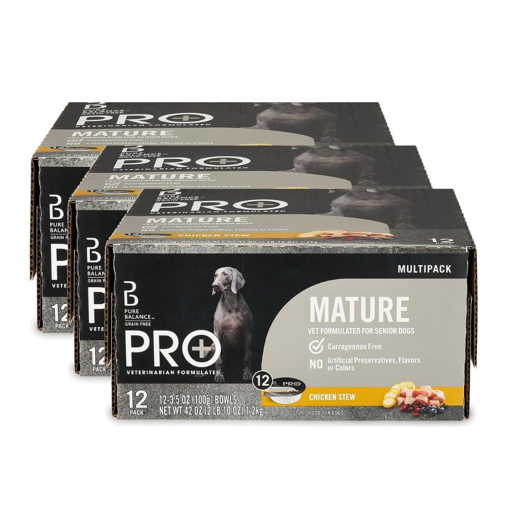 Trase A (3 Pack) Pro+ Chicken Stew Wet Dog Food for Mature Pets, Grain Free - 3.5 oz Cups (12 Pack) - Made with Real Chicken - Single Serving Meal Cup