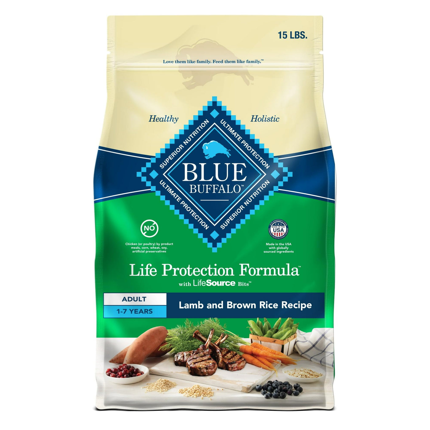 Trase A Life Protection Formula Adult Dry Dog Food - Helps Build and Maintain Strong Muscles - Made with Natural Ingredients - Lamb & Brown Rice - 15 lbs