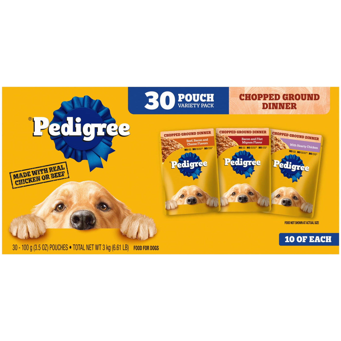 Trase A Pediigree Chopped Ground Dinner Adult Soft Wet Dog Food Variety Pack, 3.5 Oz Pouches (30 Pack) - Made with Real Chicken Or Real Beef, Serving A Flavor Your Dog Will Love.