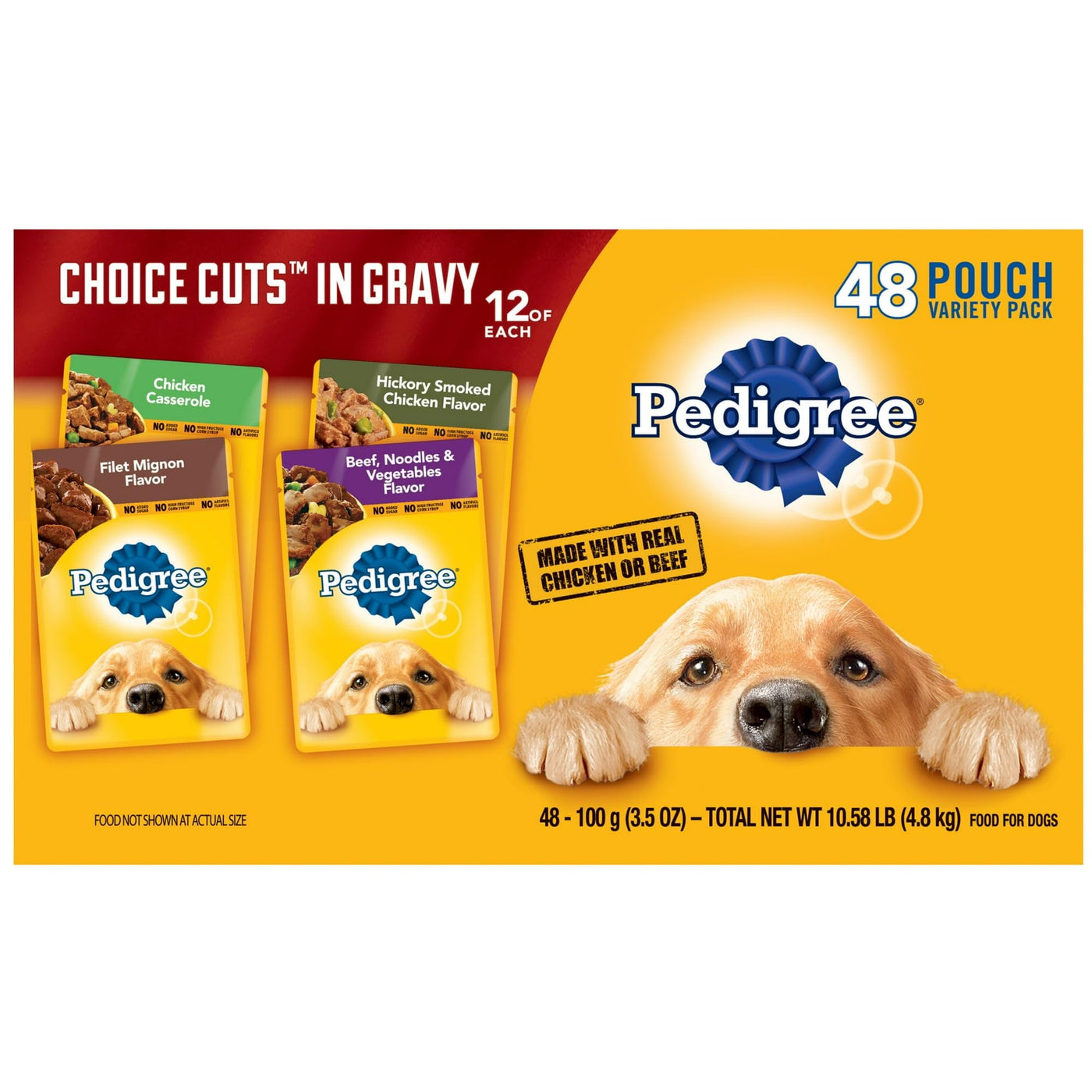 Choice CUTS in Gravy Adult Soft Wet Dog Food - 48 Pouch Variety Pack - Made with Real Chicken or Beef - Complete Nutrition for Adult Dogs of All Breeds - 3.5 oz Pouches