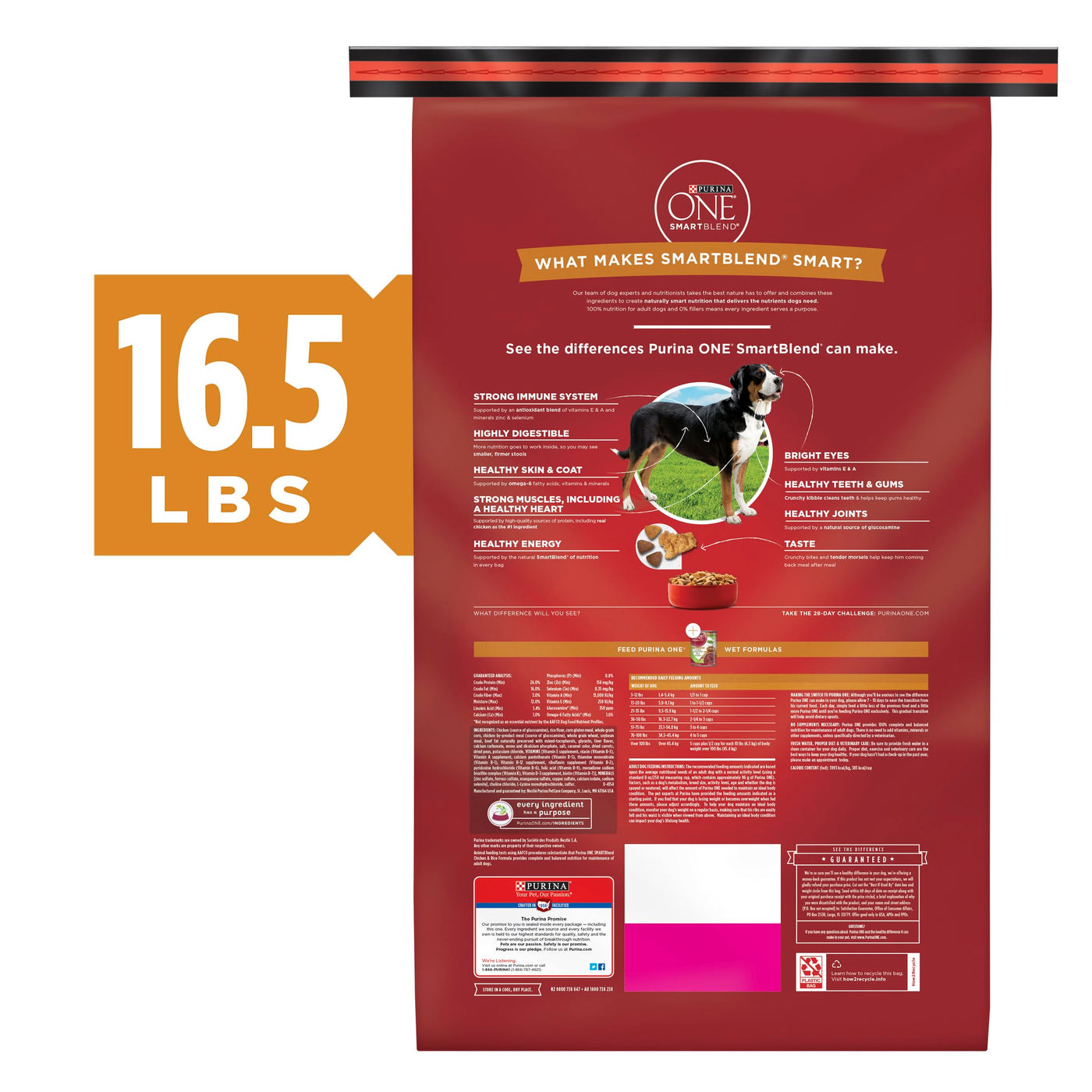 Trase A Purrina One Dry Dog Food for Adult Dogs, High Protein Dog Food with Added Vitamins and Minerals, Real Chicken & Rice, 16.5 lb Bag
