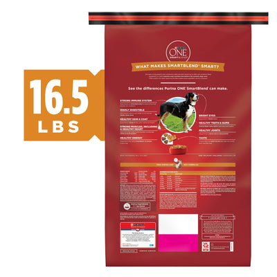 Trase A Purrina One Dry Dog Food for Adult Dogs, High Protein Dog Food with Added Vitamins and Minerals, Real Chicken & Rice, 16.5 lb Bag