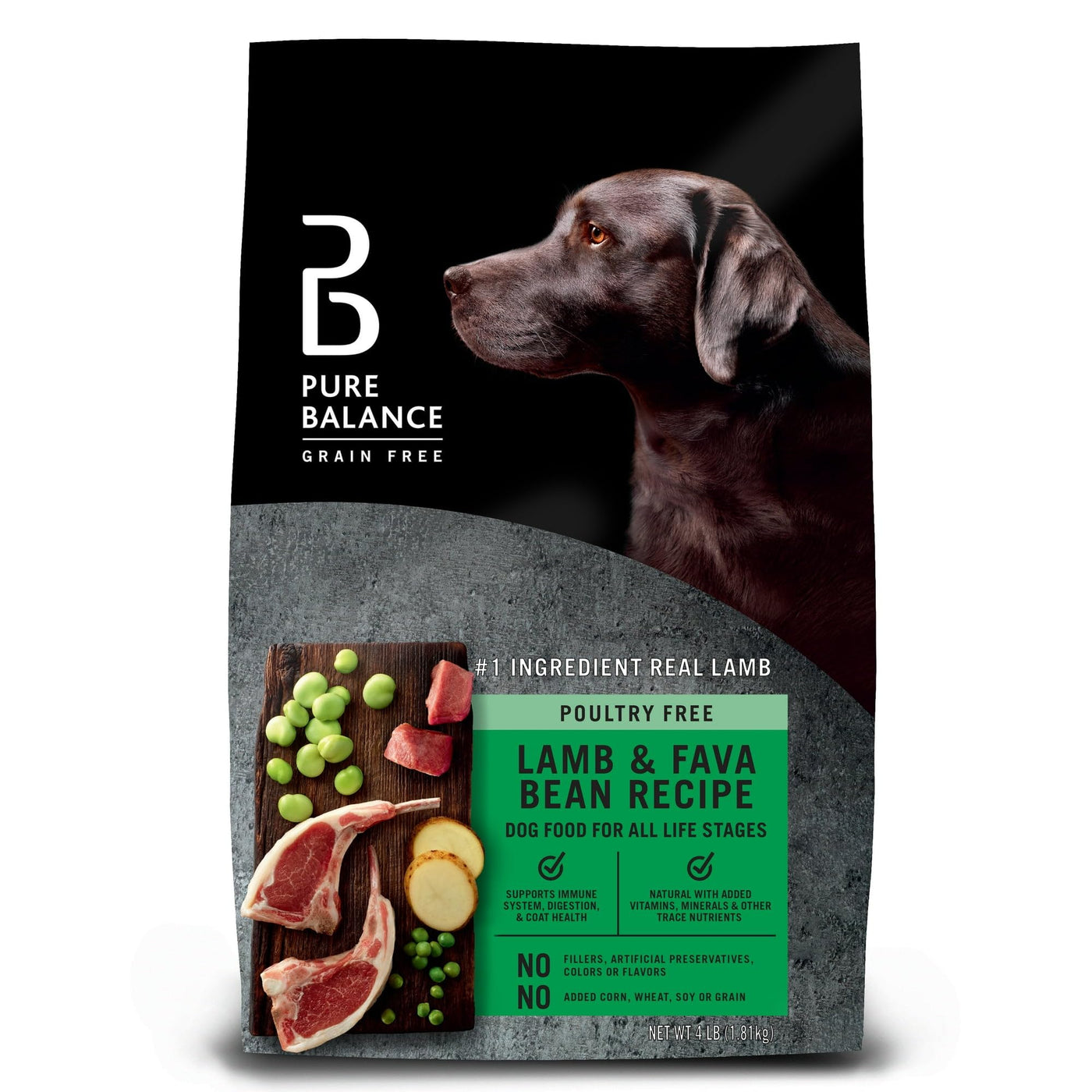Grain-Free Dry Dog Food - Poultry Free Lamb and Fava Bean Recipe - Supports Immune System, Digestion, and Coat Health - No Corn, Wheat, Grain, or Soy Ingredients - 4 lbs