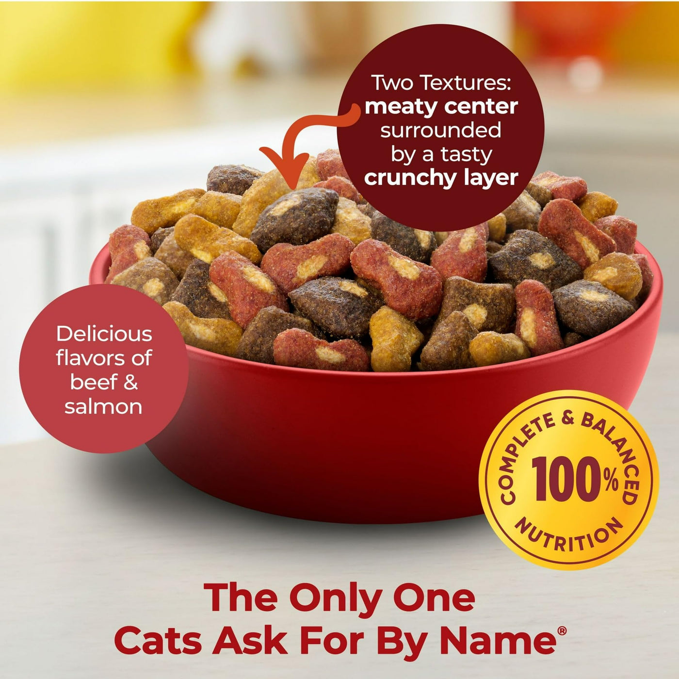 Tender Centers Dry Cat Food with Basted Bites - Beef & Salmon Flavors - Meaty Inside Crunchy Outside - Complete and Balanced Nutrition for Adult Cats - 3 Pound Bag