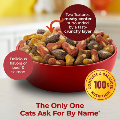 Tender Centers Dry Cat Food with Basted Bites - Beef & Salmon Flavors - Meaty Inside Crunchy Outside - Complete and Balanced Nutrition for Adult Cats - 3 Pound Bag