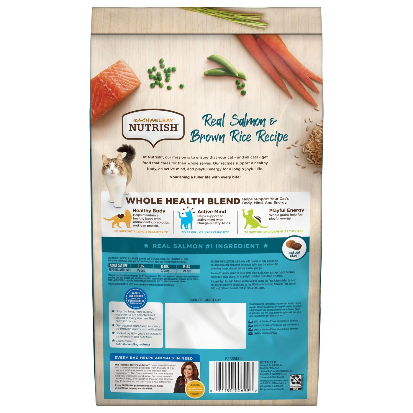 Trase A Real Salmon & Brown Rice Recipe Dry Cat Food - Natural Food for Cats of All Ages - Added Vitamins, Minerals and Other Nutrients - No Added Wheat or Soy Ingredients - 3 Pound Bag