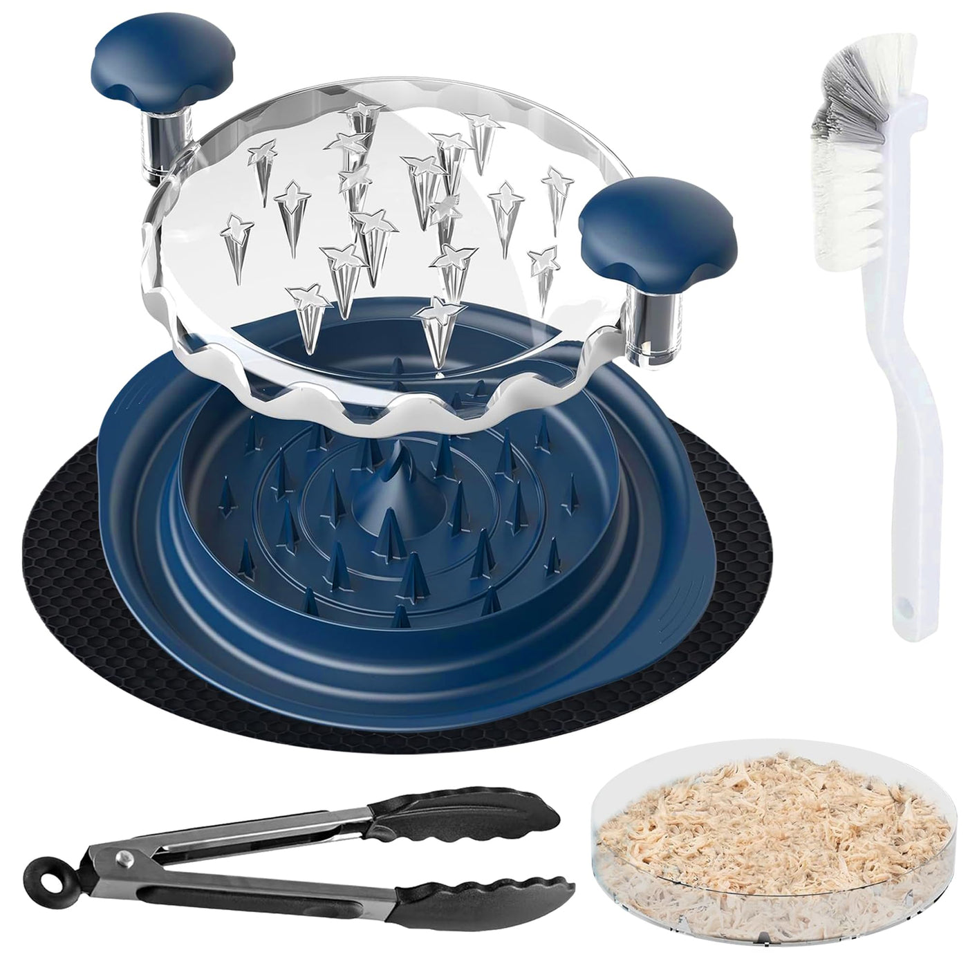 Trase A Chicken Shredder Tool Twist with Tongs & Cleaning Brush|Meat Shredder with Transparent Lid with Anti Slip Base