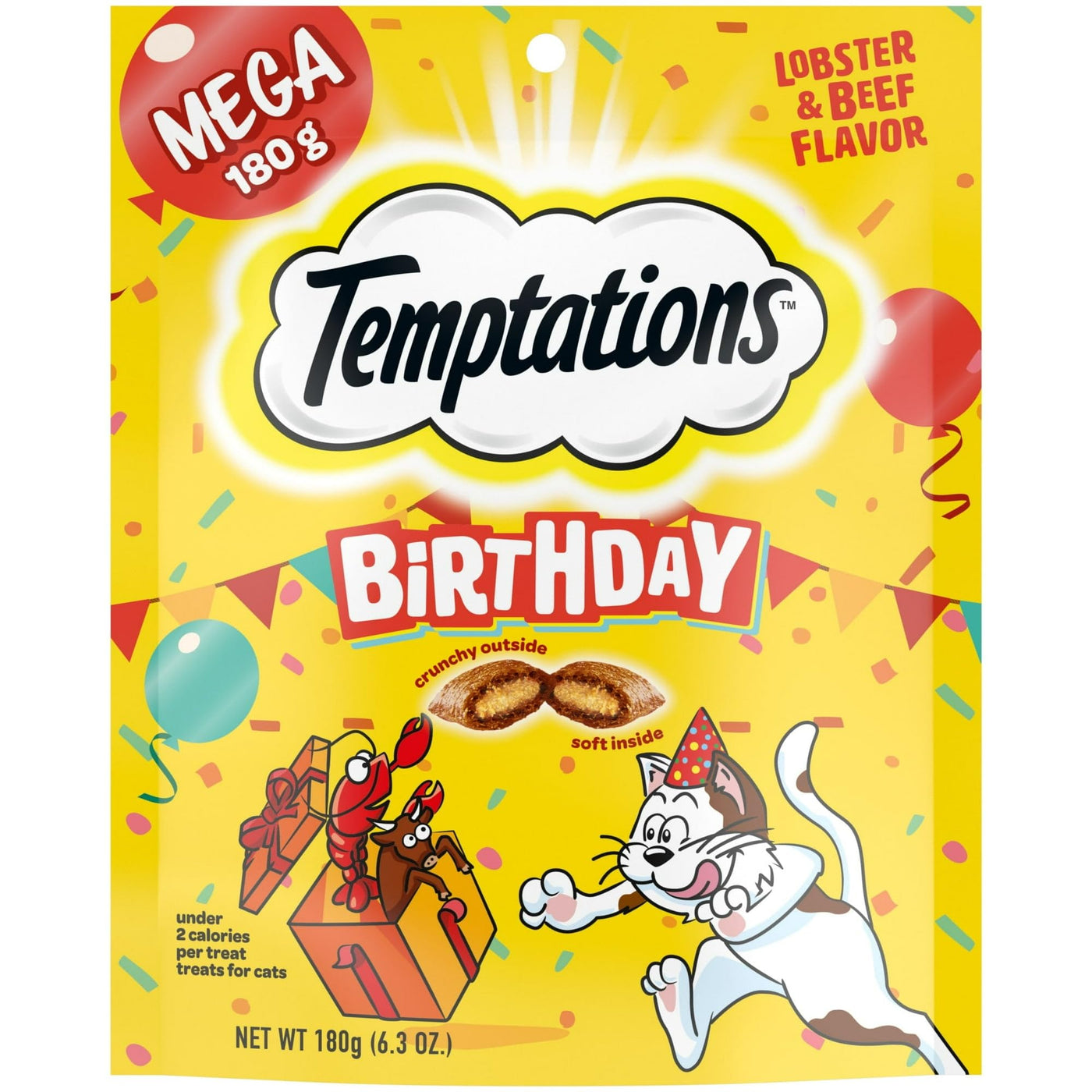 Birthday Lobster and Beef Flavor Crunchy Soft Treats for Cats - Complete and Balanced Nutrition for Adult Cats - 6.3 oz Pouch