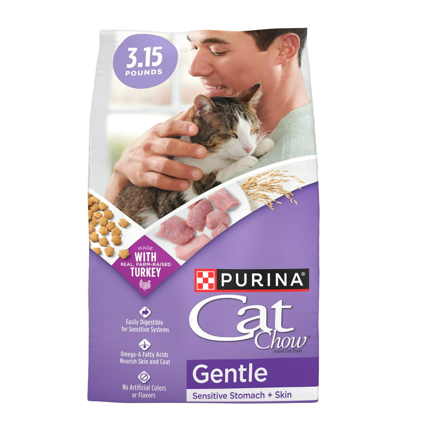 Sensitive Stomach Dry Cat Food, Turkey - Protein Rich with Real Farm Raised Turkey - Omega 6 Fatty Acids to Promote Healthy Skin and a Shiny Coat - 3.15 lb Bag