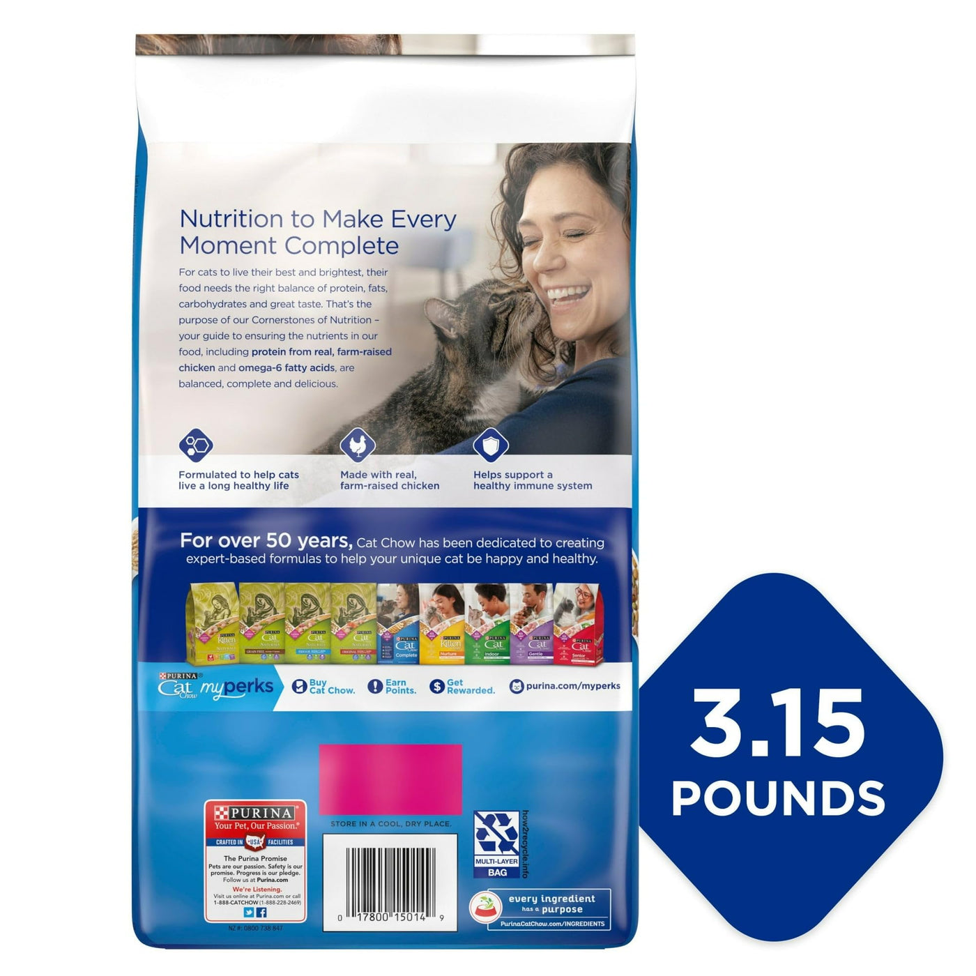 Trase A Dry Cat Food for Cats of All Ages - Farm Raised Chicken - High in Protein - Complete Cat Food Kibble - 25 Essential Vitamins and Minerals to Support Overall Health - 3.15 lb Bag