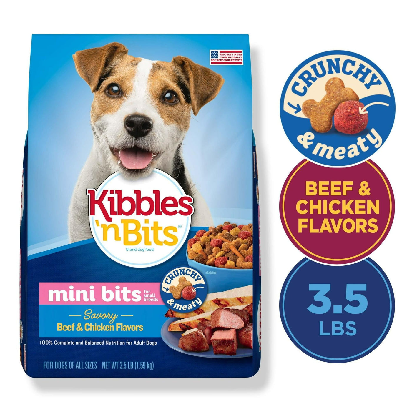 Trase A Mini Bits Small Breed Savory Beef & Chicken Flavors Dry Dog Food - Complete and Balanced Nutrition for Adult Dogs 3.5 lb Bag