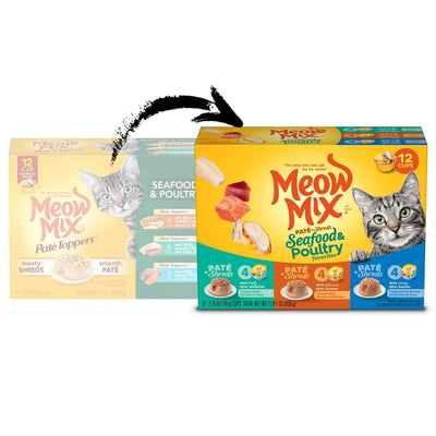 Trase A Paté & Shreds Wet Cat Food Variety Pack, Seafood & Poultry Favorites - 12 Cups, 2.75 Oz. Each - 100% Complete and Balanced Wet Cat Food