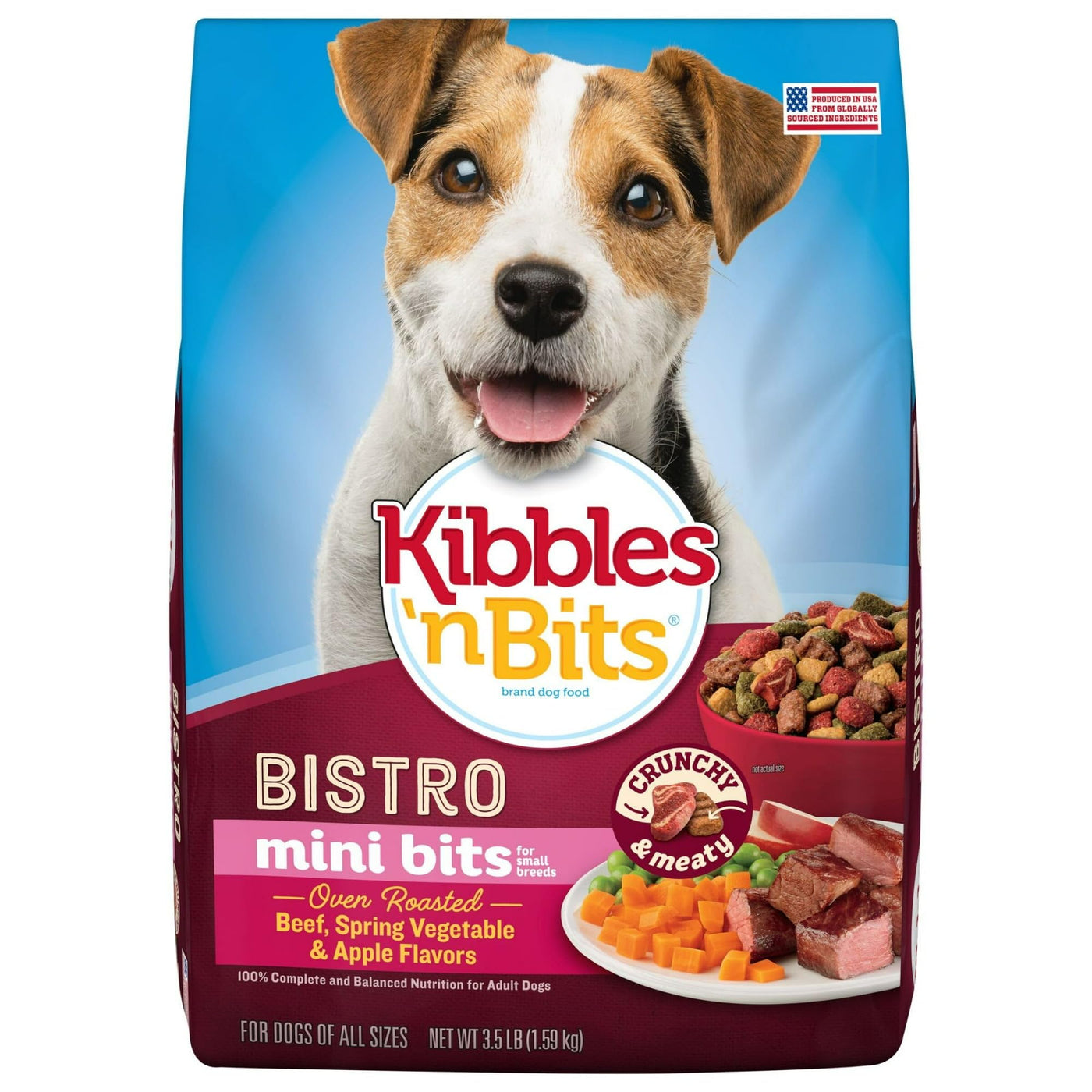 Trase A Bistro Mini Bits, Oven Roasted Beef, Veggies & Apple Dry Dog Food - 3.5 Lb. Bag - Complete and Balanced Nutrition for Adult Dogs