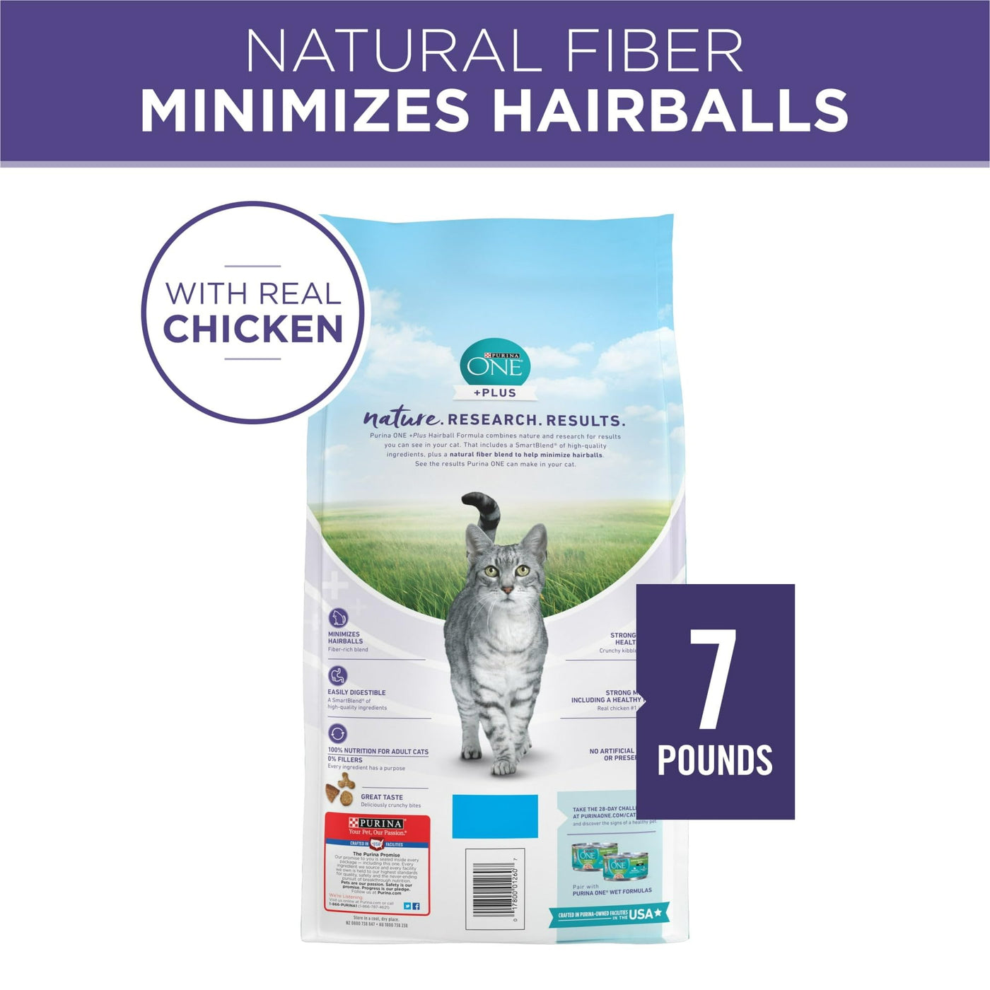 Trase A Hairball Formula Dry Cat Food, Chicken - Crunchy Cat Food Kibble Helps Support Strong Teeth and Healthy Gums - Added Vitamins, Minerals and Nutrients - 7 lb Bag