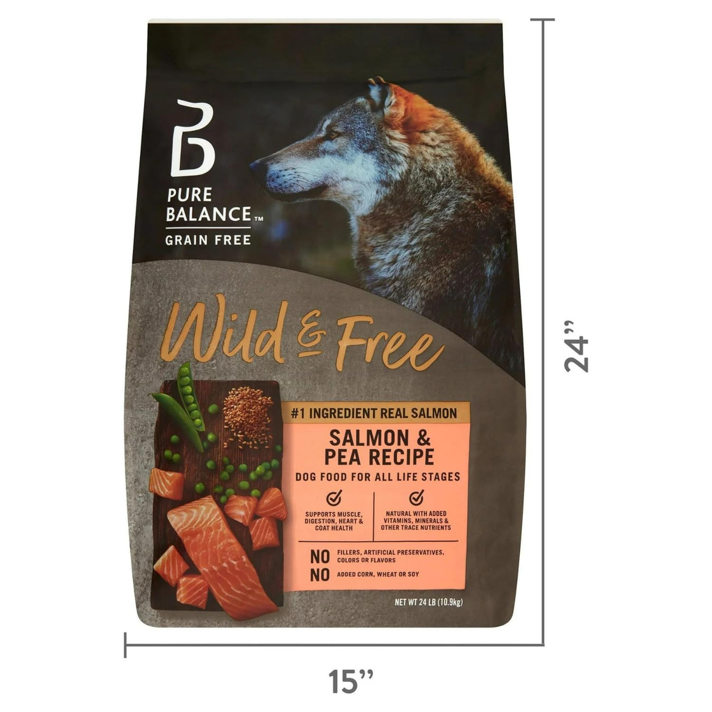 Trase A Wild & Free Salmon & Pea Recipe Dry Dog Food, Grain-Free, No Artificial Colors or Flavors, Complete and Balanced Nutrition, 24 lbs
