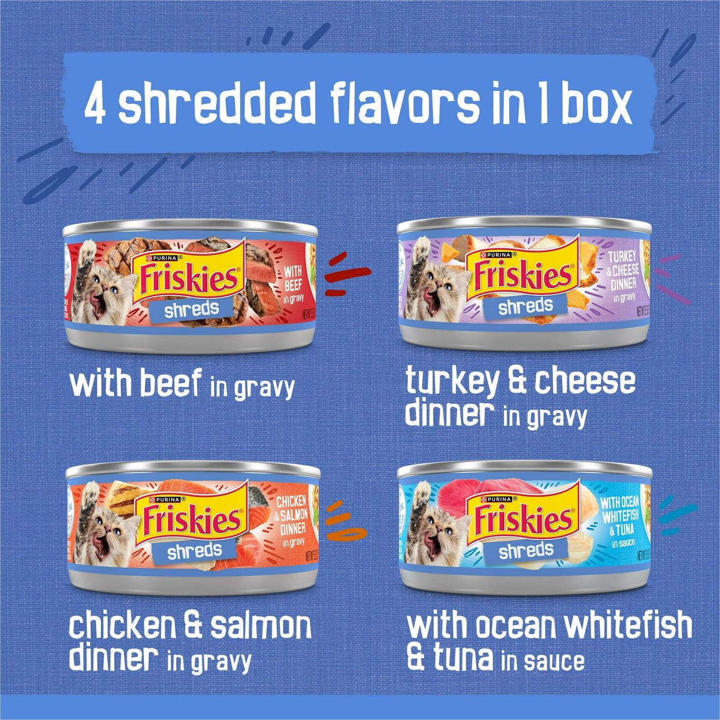 Trase A (2 Pack) Shreds Gravy Variety Pack Made with Real Beef, Seafood or Poultry - Wet Cat Food - Contains Essential Vitamins and Nutrients - 5.5 oz Cans, 40 Pack