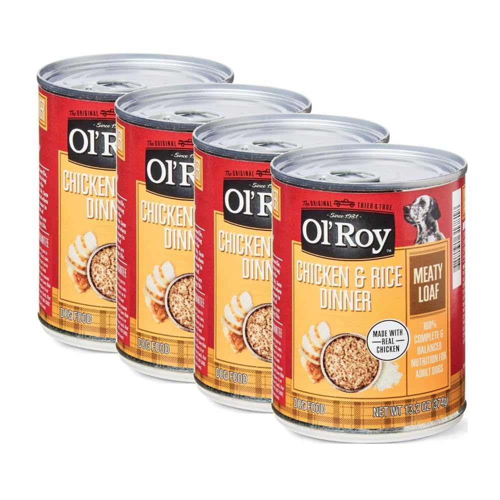 Trase A (4 Pack) Chicken & Rice Dinner Meaty Loaf Wet Dog Food - 13.2 Oz Can - 100% Complete and Balanced Nutrition for Adult Dogs