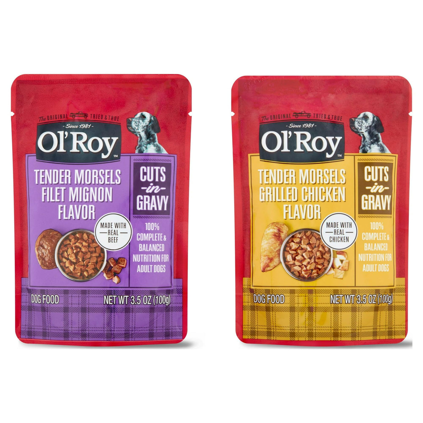 Cuts in Gravy Wet Dog Food Variety Pack - Tender Morsels Filet Mignon Flavor and Tender Morsels Grilled Chicken Flavor - 3.5 oz (8 Pack)