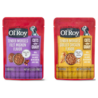 Cuts in Gravy Wet Dog Food Variety Pack - Tender Morsels Filet Mignon Flavor and Tender Morsels Grilled Chicken Flavor - 3.5 oz (8 Pack)