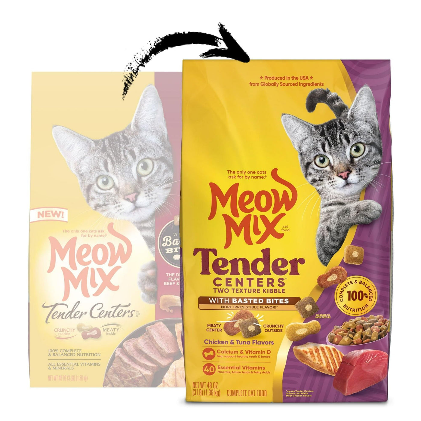 Tender Centers Dry Cat Food with Basted Bites - Chicken & Tuna Flavors - Meaty Center Surrounded by a Crunchy Outer Layer - 3 Pound Bag