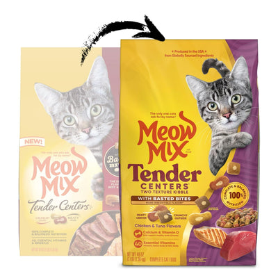 Tender Centers Dry Cat Food with Basted Bites - Chicken & Tuna Flavors - Meaty Center Surrounded by a Crunchy Outer Layer - 3 Pound Bag