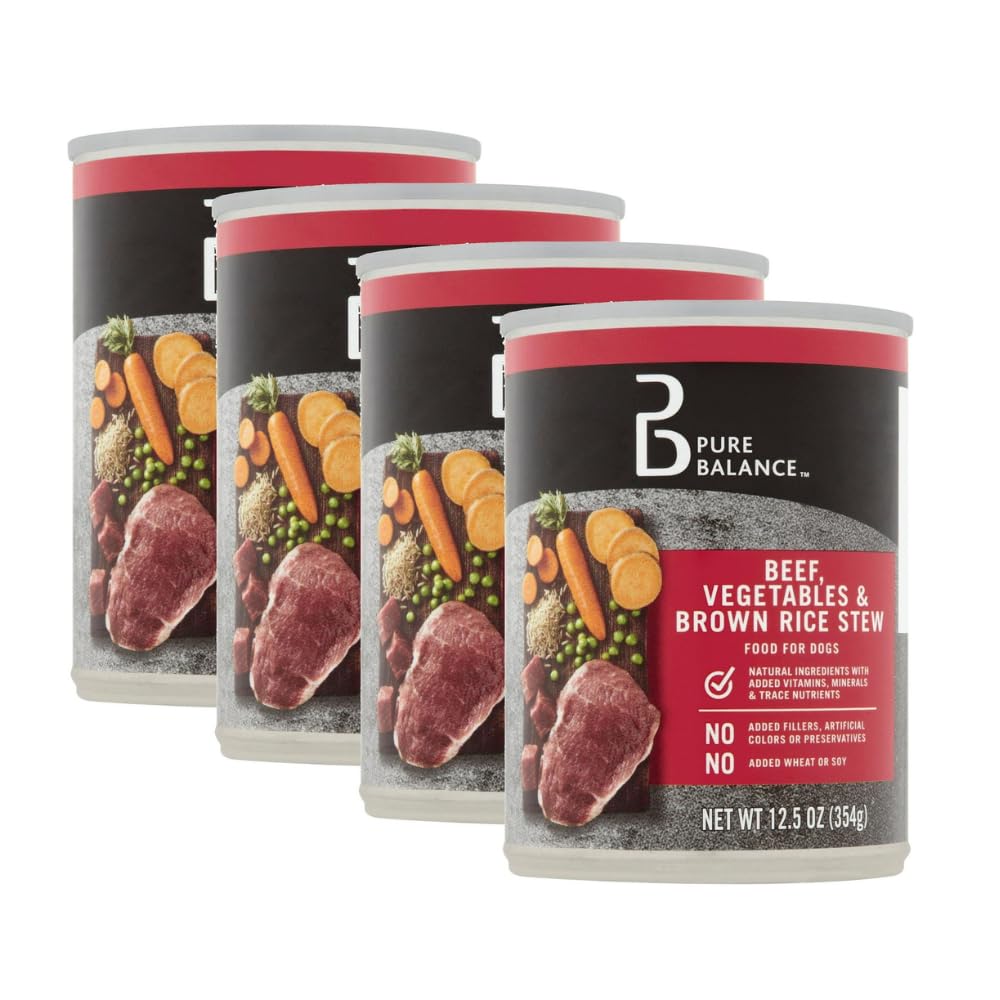 Trase A (4 Pack) Beef, Vegetable & Brown Rice Flavor Stew Wet Dog Food for Adult, Grain Free - 12.5 oz. Can - 100% Complete and Balanced for Adult Dogs