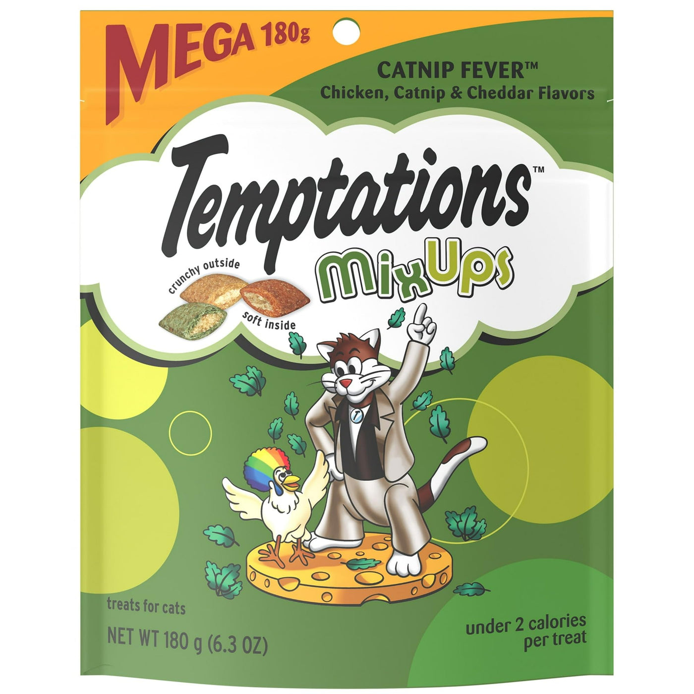 Mixups Catnip Fever Flavor Crunchy and Soft Dry Cat Treats - Delicious Cat Snack with a Mix of Chicken, Catnip, and Cheese Flavors - 6.3 Oz Pouch