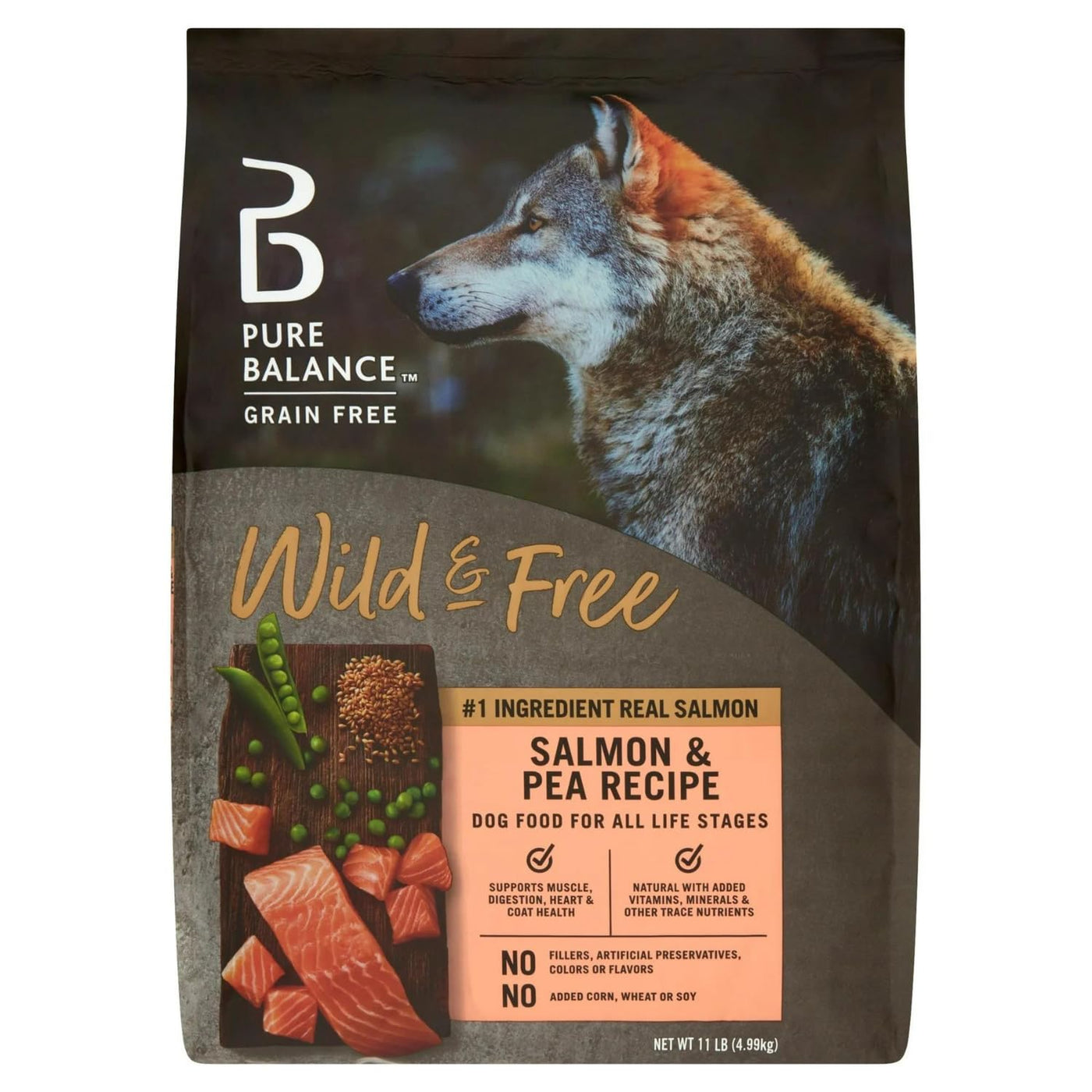 Trase A Wild & Free Salmon & Pea Recipe Dry Dog Food, Grain-Free, No Artificial Colors or Flavors, Complete Nutrition, 11 lbs