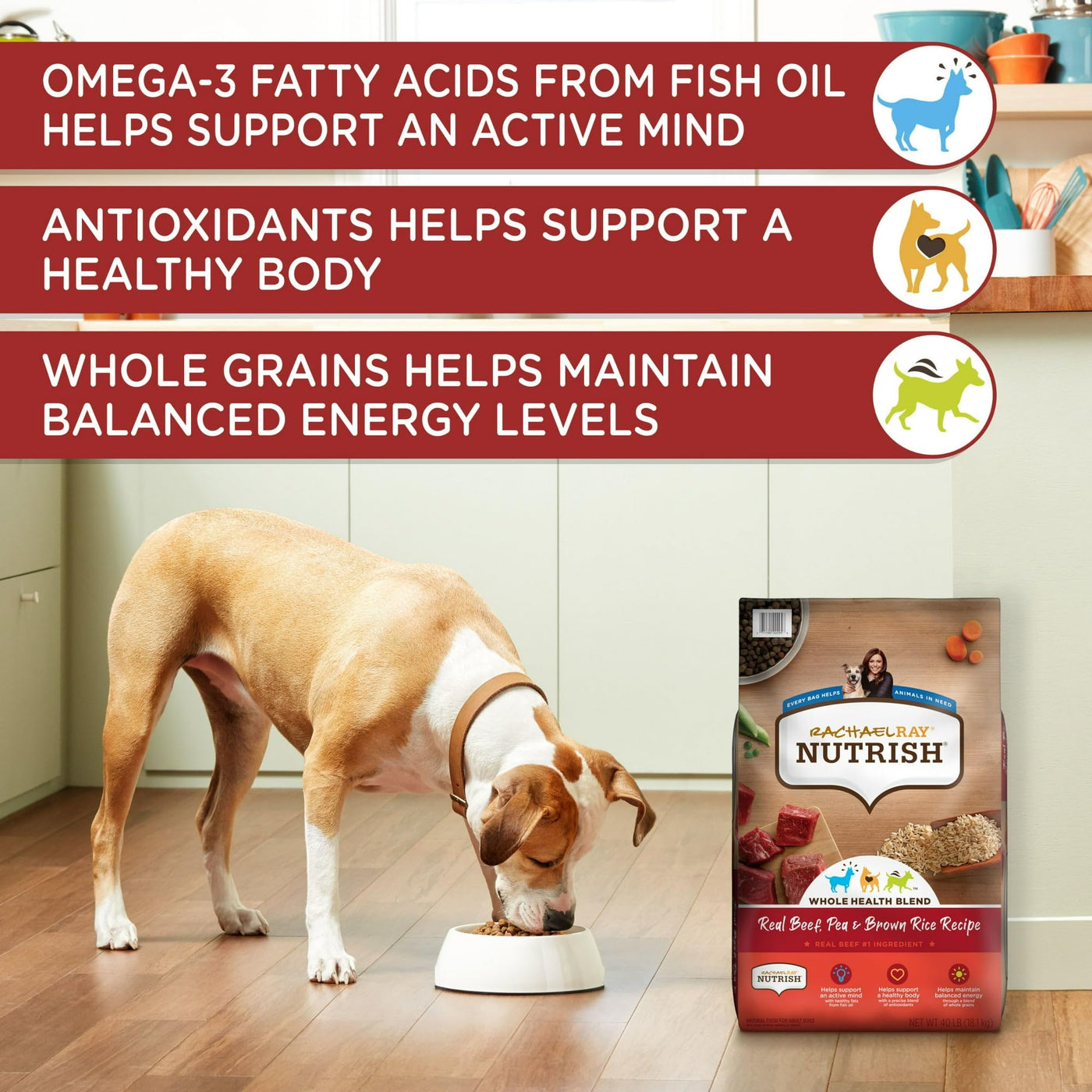 Trase A Real Beef, Pea & Brown Rice Recipe Dry Dog Food - Natural Dry Dog Food for Adult Dogs with Added Vitamins, Minerals and Taurine - 14 lb. Bag