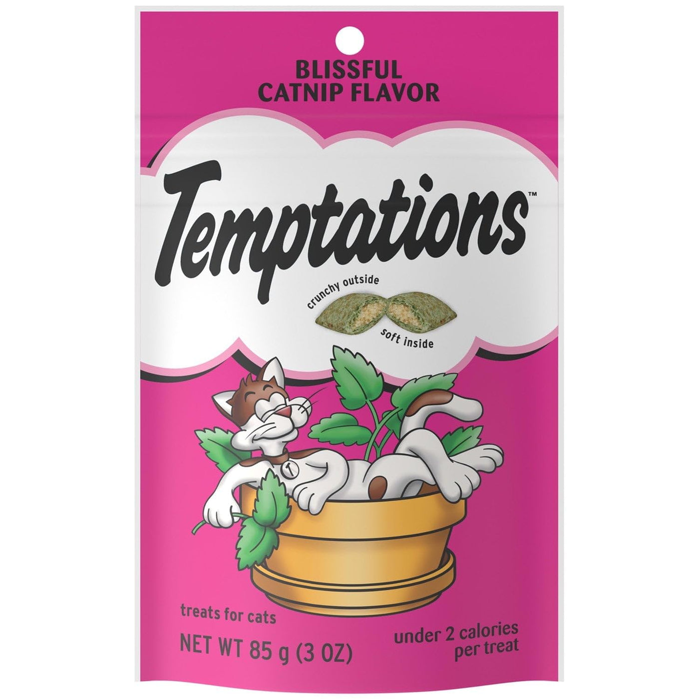 (2 Pack) Classic Blissful Catnip Flavor Crunchy and Soft Dry Treats for Cats - Low Calorie Cat Treat Crunchy Outside Soft Inside - 3 oz Pouch