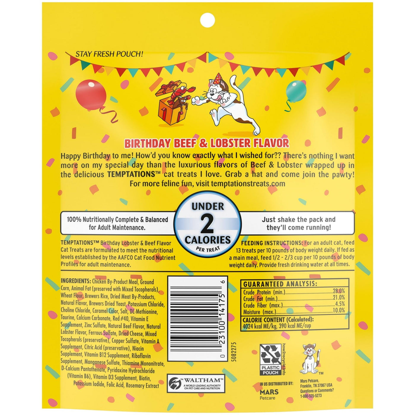 Birthday Lobster and Beef Flavor Crunchy Soft Treats for Cats - Complete and Balanced Nutrition for Adult Cats - 6.3 oz Pouch