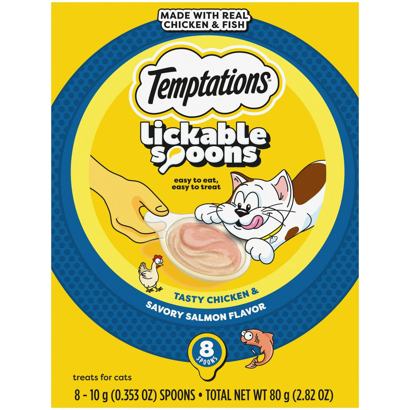 (2 Pack) Lickable Spoons Wet Cat Treat - Chicken and Savory Salmon - Creamy Texture with Added Vitamins and Minerals - No Fillers or Artificial Flavors - 10 G, 8 Ct x Pack of 2