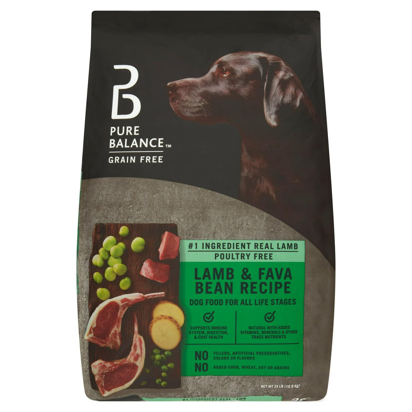 Lamb & Fava Bean Recipe Dry Dog Food - Grain Free - Supports Immune System, Digestion, and Coat Health - Natural with Added Vitamins, Minerals - 24 lbs