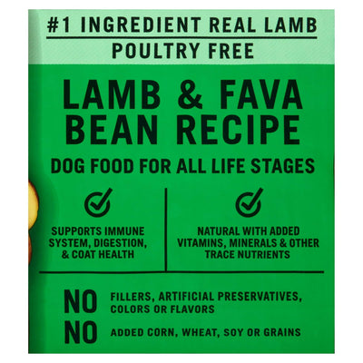 Lamb & Fava Bean Recipe Dry Dog Food - Grain Free - Supports Immune System, Digestion, and Coat Health - Natural with Added Vitamins, Minerals - 24 lbs