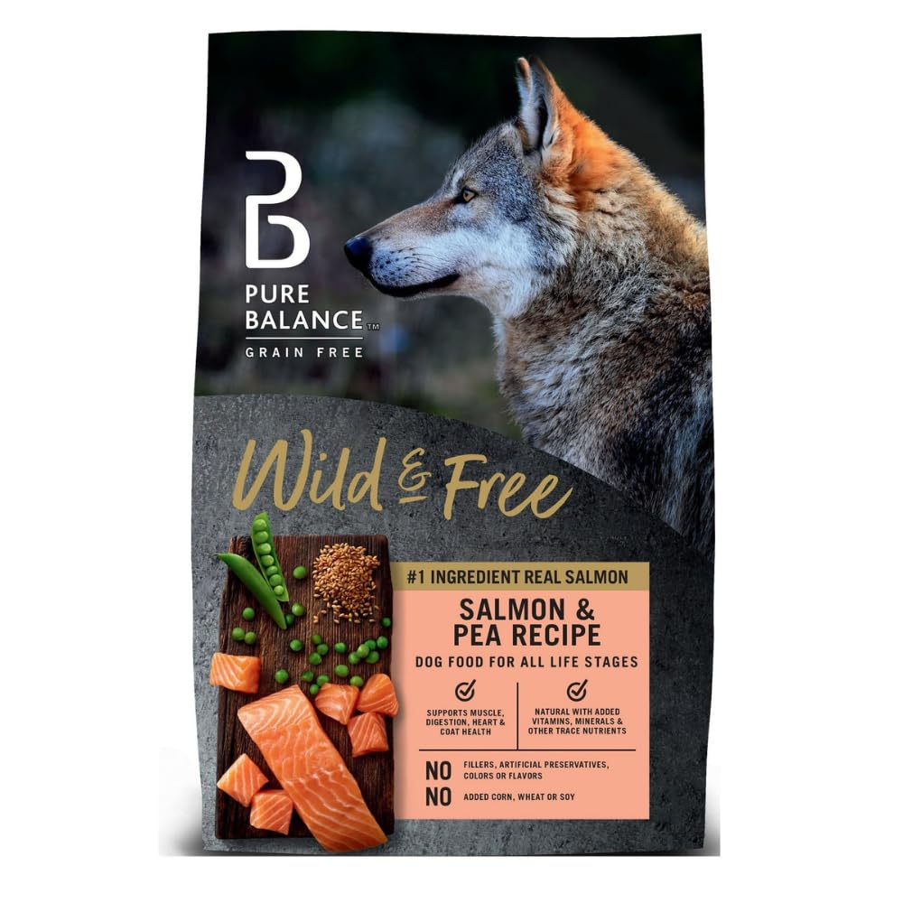 Wild & Free Salmon & Pea Recipe Dry Dog Food for Dogs of All Life Stages - Supports Muscle, Digestion, Heart, and Coat Health - Grain Free - 4 lbs