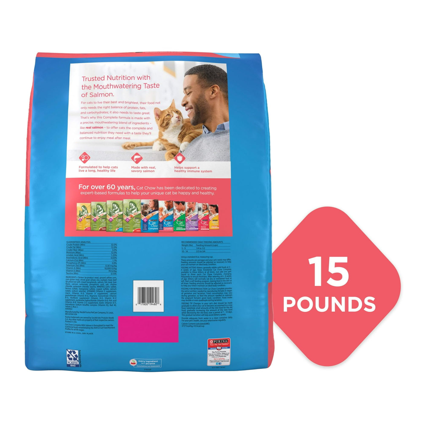Trase A High Protein Salmon Dry Cat Food - Contains All 25 Essential Vitamins and Minerals - Omega 6 Fatty Acids for a Shiny Coat - 15 lb Bag