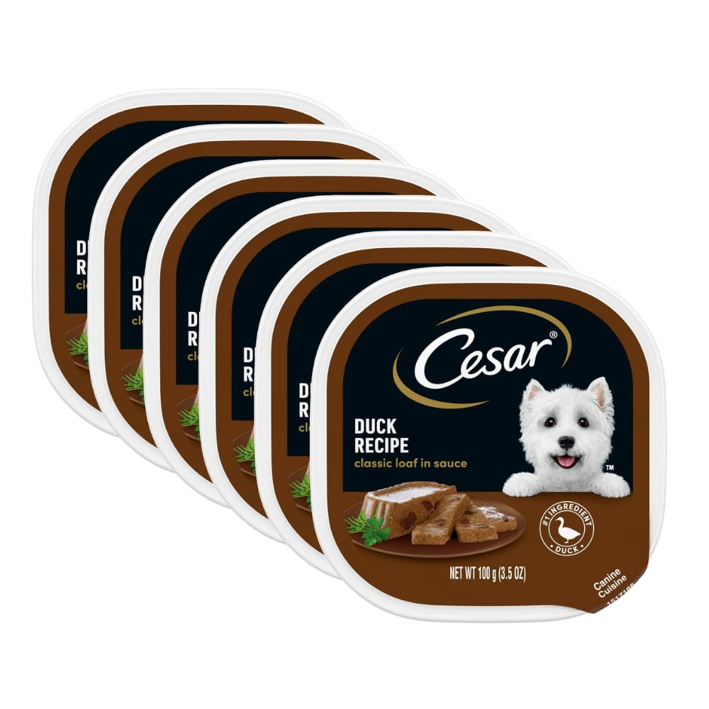 (6 Pack) Classic Loaf in Sauce Duck Recipe Wet Dog Food Adult - 3.5 Oz Easy Peel Tray - Complete and Balanced and Fortified with Vitamins and Minerals to Help Dogs