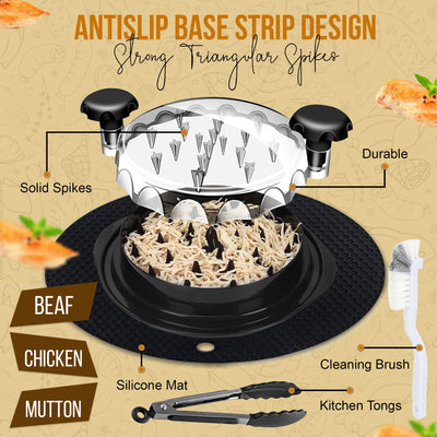 Trase A Chicken Shredder Tool Twist with Tongs & Cleaning Brush|Meat Shredder with Transparent Lid with Anti Slip Base