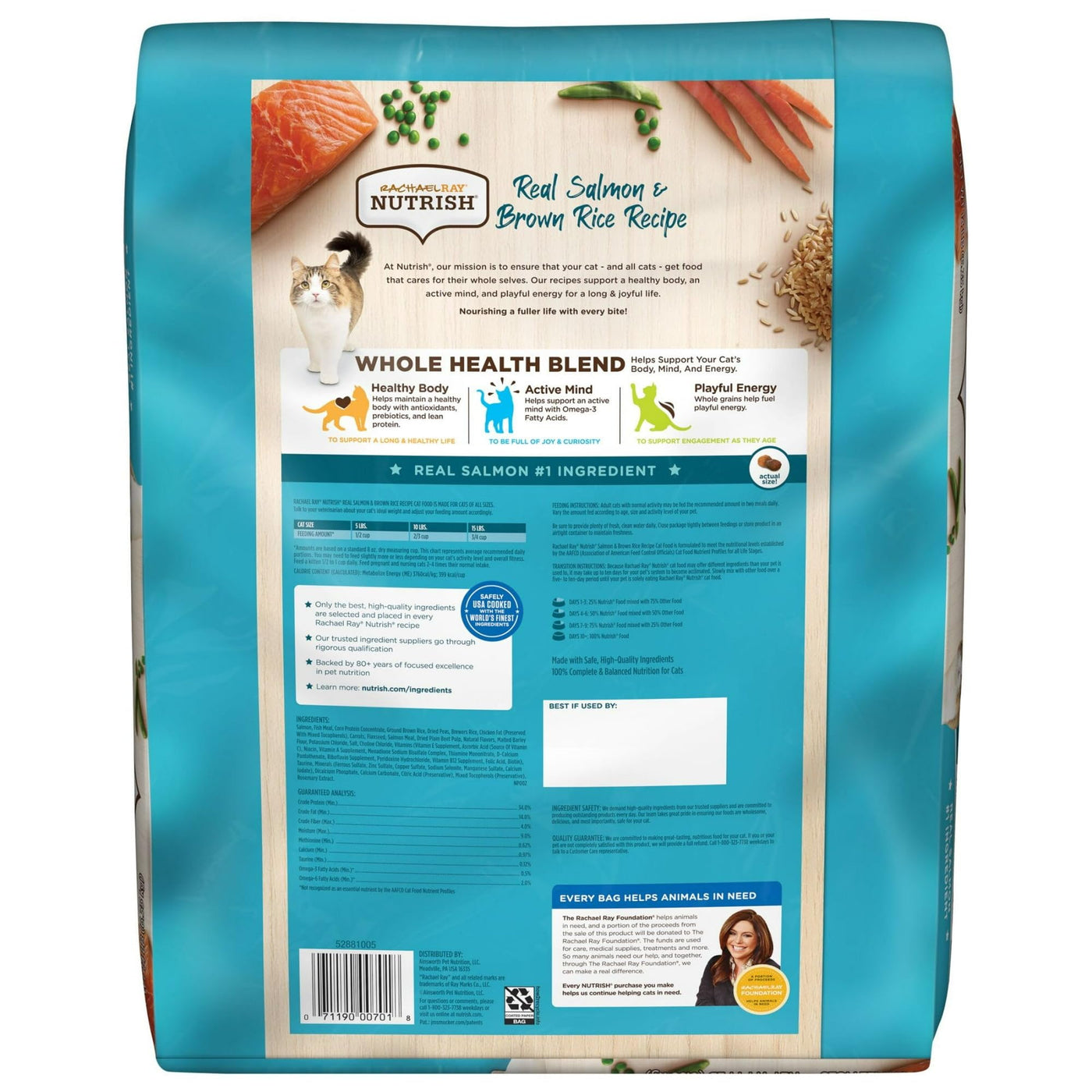 Trase A Real Salmon & Brown Rice Recipe Dry Cat Food - Natural Cat Food for Cats of All Ages with Added Vitamins, Minerals & Other Nutrients - 14 lb. Bag