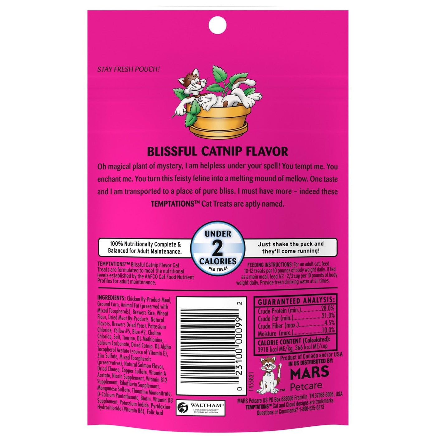 (2 Pack) Classic Blissful Catnip Flavor Crunchy and Soft Dry Treats for Cats - Low Calorie Cat Treat Crunchy Outside Soft Inside - 3 oz Pouch