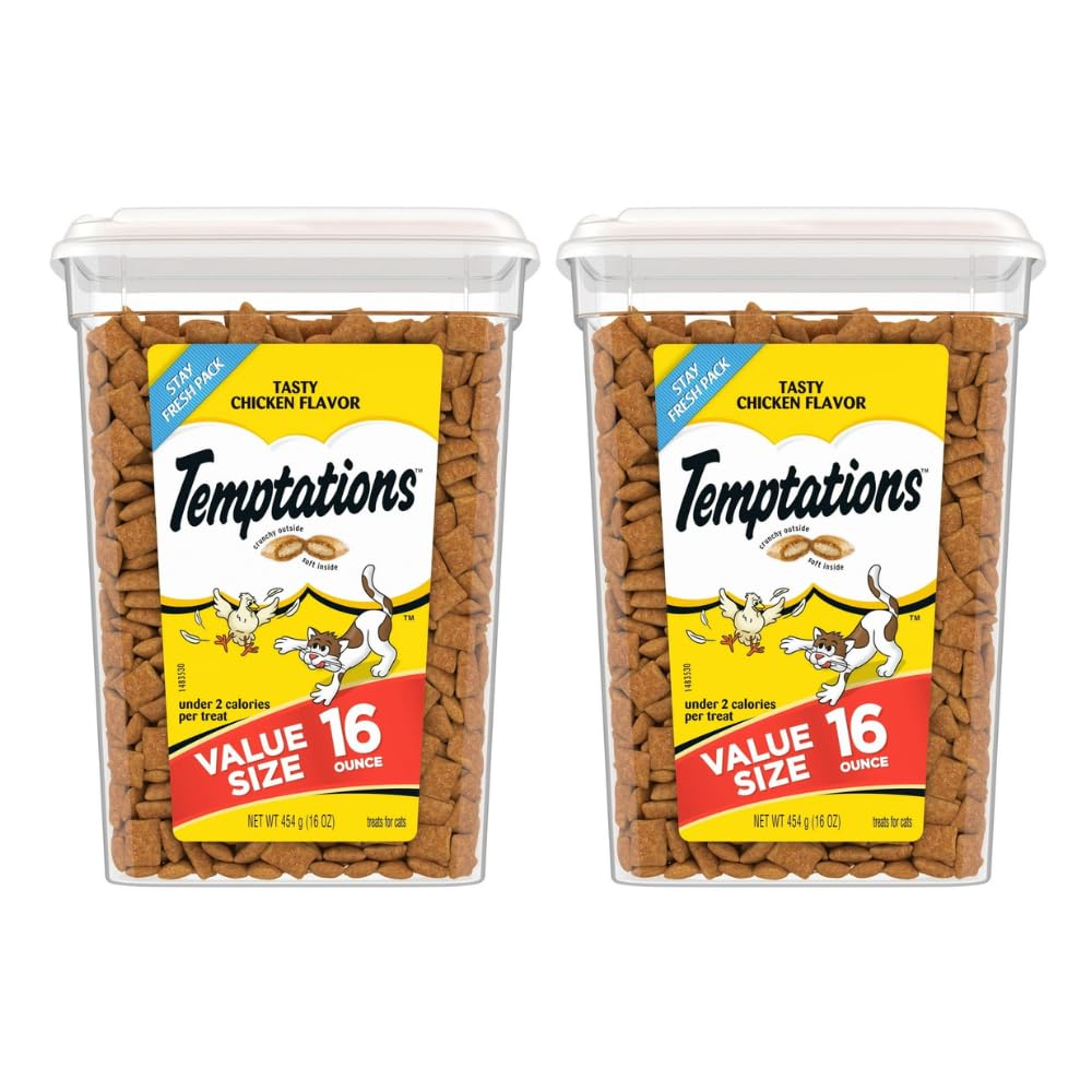 (2 Pack) Tasty Chicken Flavor Crunchy and Soft Cat Treats - Cat Food Treats Crunchy Outside Soft Inside - 16 Oz Tub