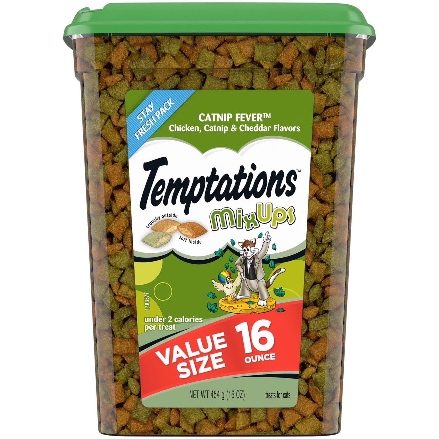 Mixups Catnip Fever Flavor Crunchy and Soft Dry Cat Treats - Crunchy Outer Shell Helps to Control Tartar and Support Dental Health - 16 oz Tub
