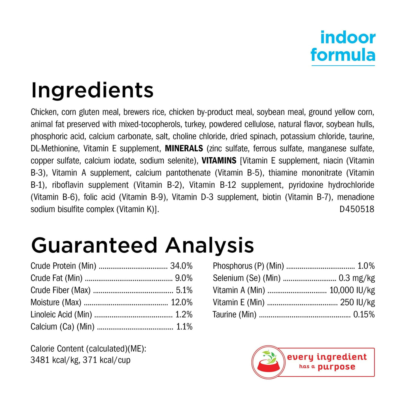 Natural Indoor Dry Cat Food with Added Vitamins, Mineral, and Nutrients - Chicken & Turkey - Complete and Balanced for Adult Cats - Natural Fiber Helps Controls Hairballs - 3.15 lb Bag