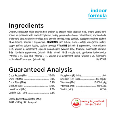 Natural Indoor Dry Cat Food with Added Vitamins, Mineral, and Nutrients - Chicken & Turkey - Complete and Balanced for Adult Cats - Natural Fiber Helps Controls Hairballs - 3.15 lb Bag